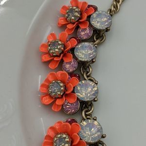J. Crew Rare Coral Gold Flower Crystal Necklace